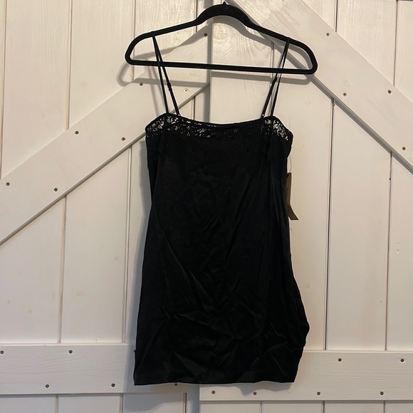 NEW Reformation Black Slip Mini Dress Lace - Picture 2 of 5